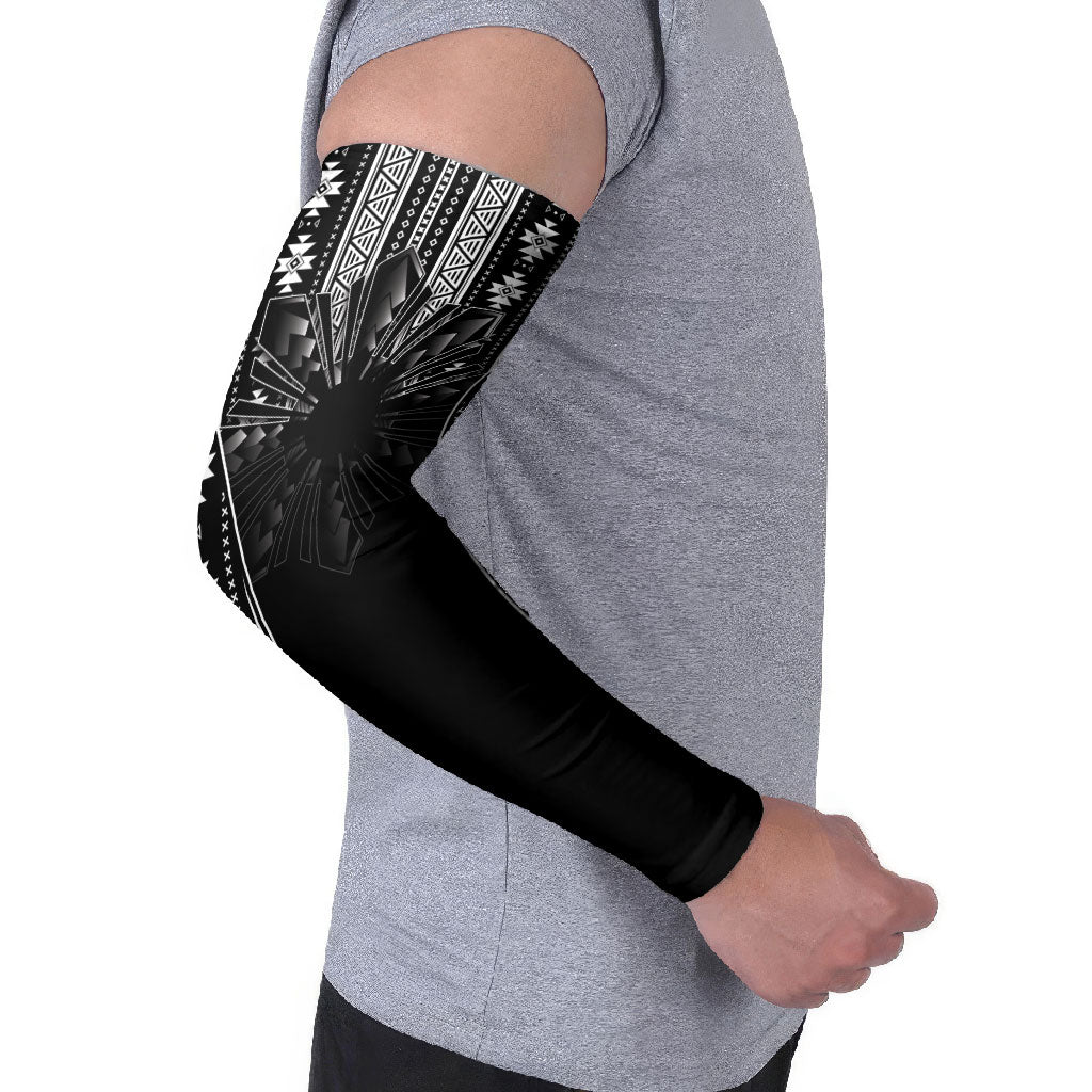 Mabuhay Philippines Festival Arm Sleeves Filipino Map Black White Igorot Pattern LT14 - Polynesian Pride