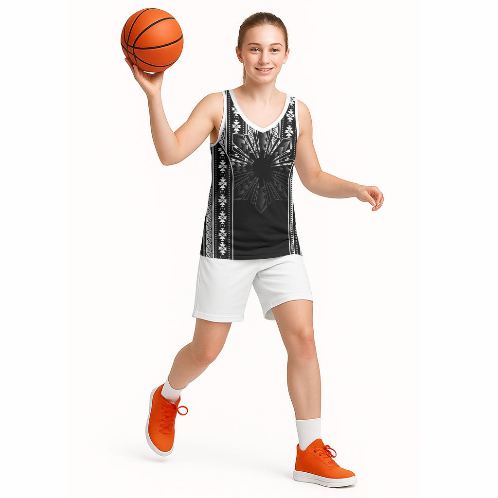 Mabuhay Philippines Festival Basketball Jersey Filipino Map Black White Igorot Pattern LT14 - Polynesian Pride