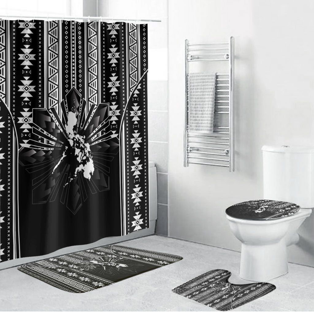 Mabuhay Philippines Festival Bathroom Set Filipino Map Black White Igorot Pattern LT14 Bathroom Set (4 pcs) Black - Polynesian Pride