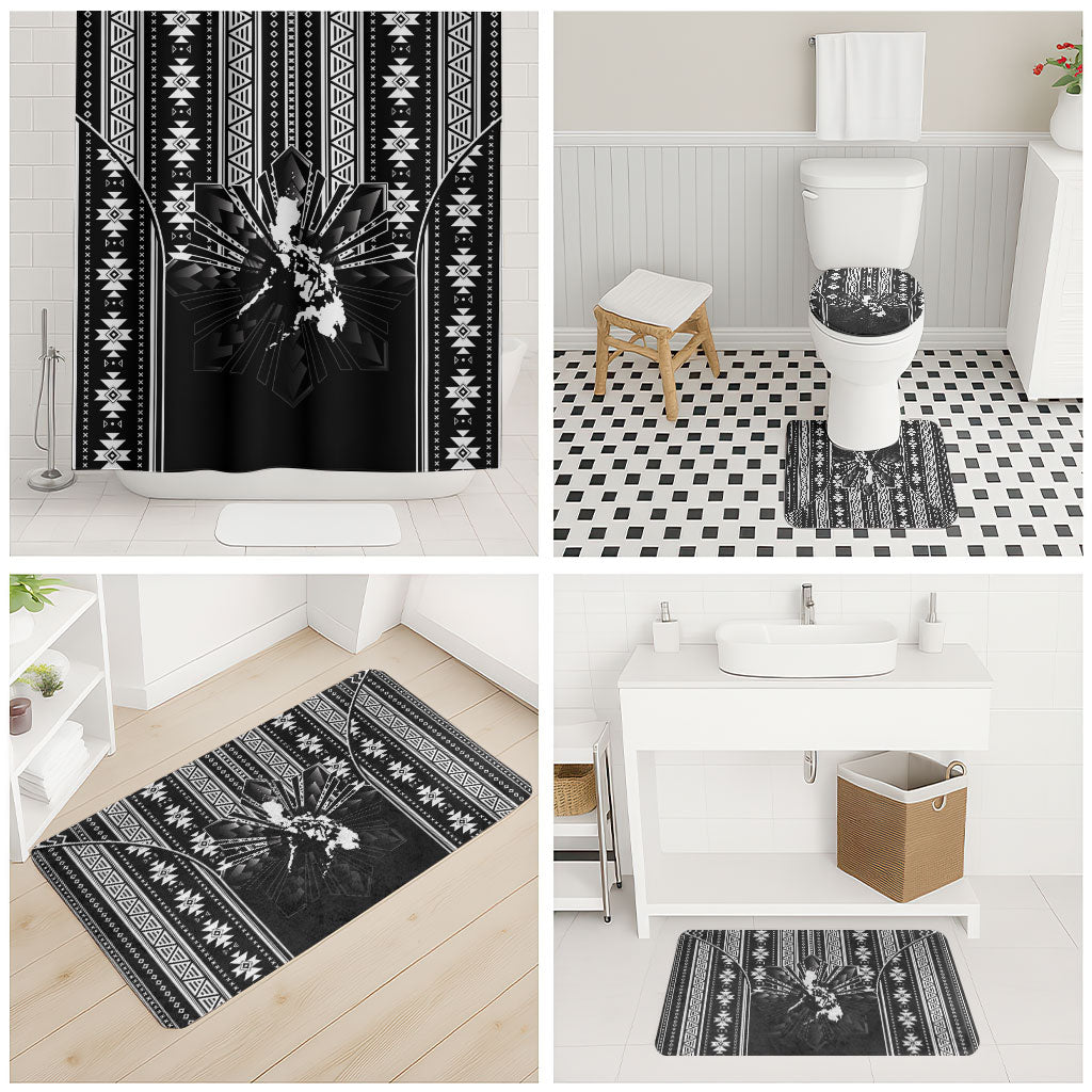 Mabuhay Philippines Festival Bathroom Set Filipino Map Black White Igorot Pattern LT14 - Polynesian Pride