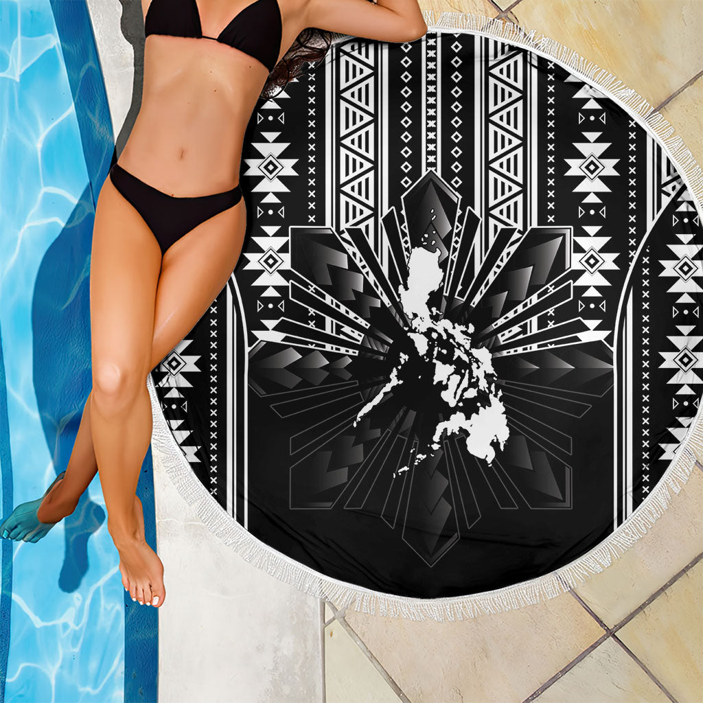 Mabuhay Philippines Festival Beach Blanket Filipino Map Black White Igorot Pattern LT14 - Polynesian Pride