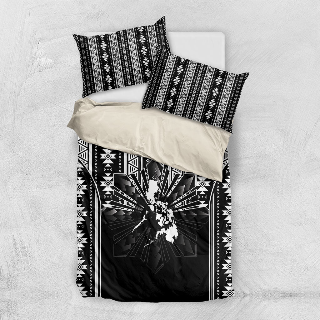 Mabuhay Philippines Festival Bedding Set Filipino Map Black White Igorot Pattern LT14 US Twin 172cm x 218cm Black - Polynesian Pride