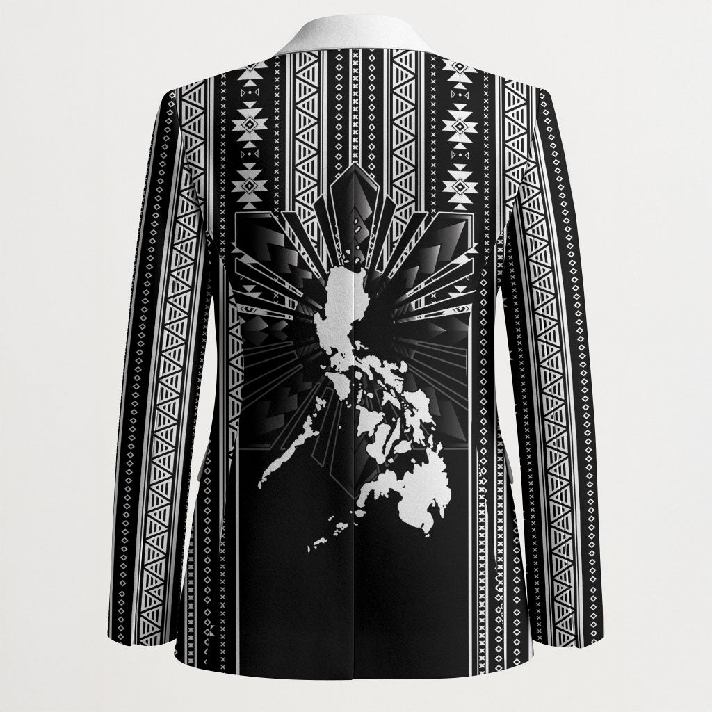 Mabuhay Philippines Festival Blazer Filipino Map Black White Igorot Pattern LT14 - Polynesian Pride