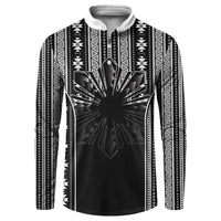 Mabuhay Philippines Festival Button Sweatshirt Filipino Map Black White Igorot Pattern LT14 Black - Polynesian Pride