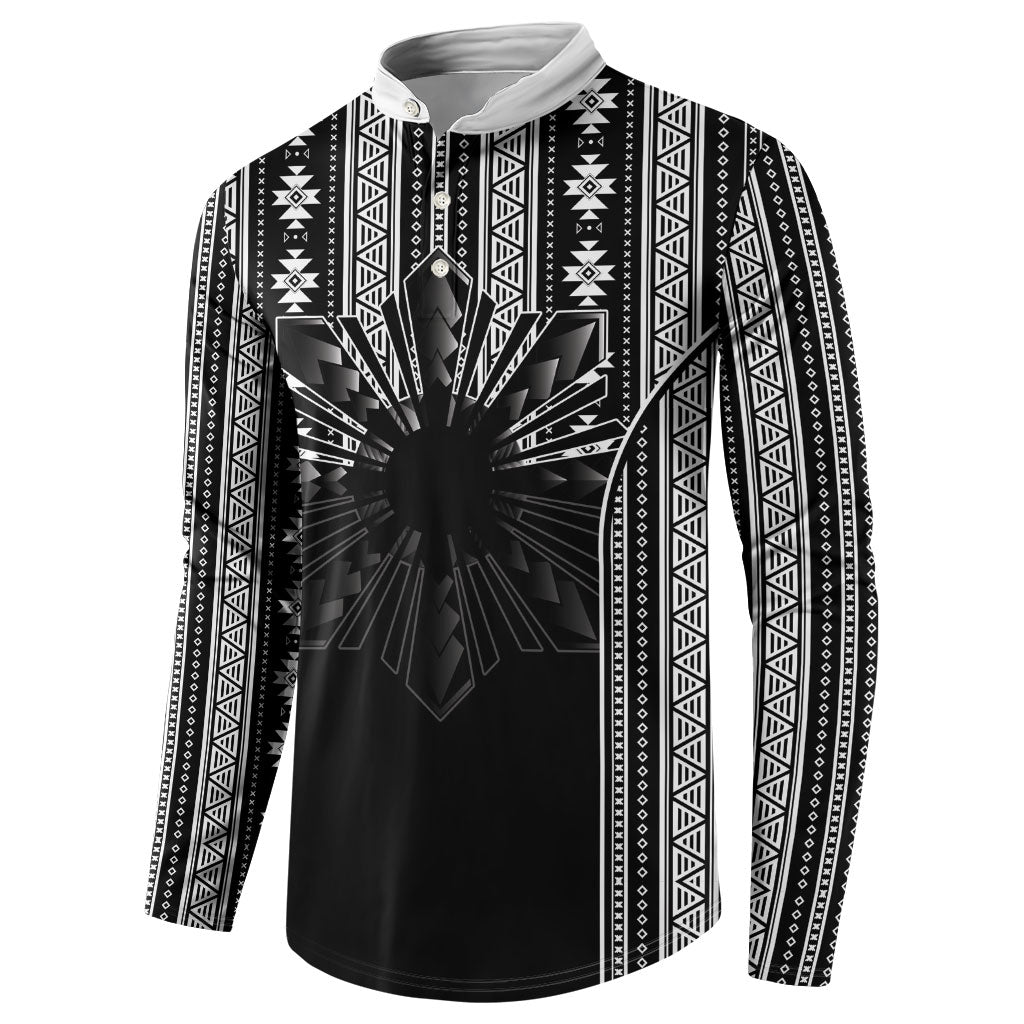 Mabuhay Philippines Festival Button Sweatshirt Filipino Map Black White Igorot Pattern LT14 - Polynesian Pride
