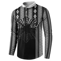 Mabuhay Philippines Festival Button Sweatshirt Filipino Map Black White Igorot Pattern LT14 - Polynesian Pride