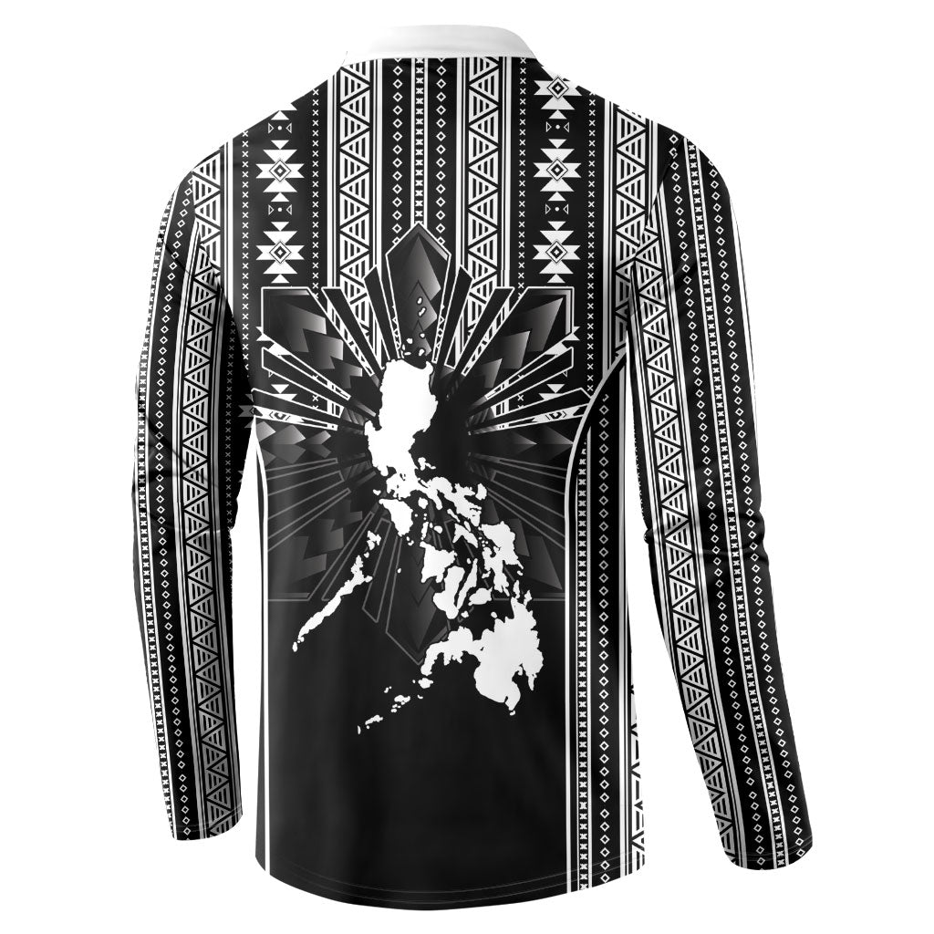 Mabuhay Philippines Festival Button Sweatshirt Filipino Map Black White Igorot Pattern LT14 - Polynesian Pride