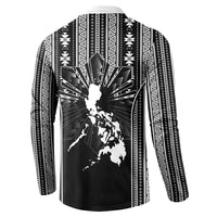 Mabuhay Philippines Festival Button Sweatshirt Filipino Map Black White Igorot Pattern LT14 - Polynesian Pride