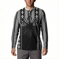 Mabuhay Philippines Festival Button Sweatshirt Filipino Map Black White Igorot Pattern LT14 - Polynesian Pride