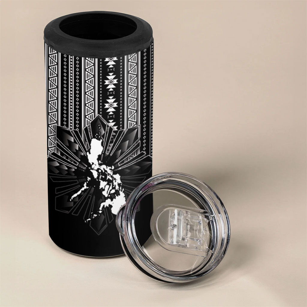 Mabuhay Philippines Festival 4 in 1 Can Cooler Tumbler Filipino Map Black White Igorot Pattern LT14 - Polynesian Pride