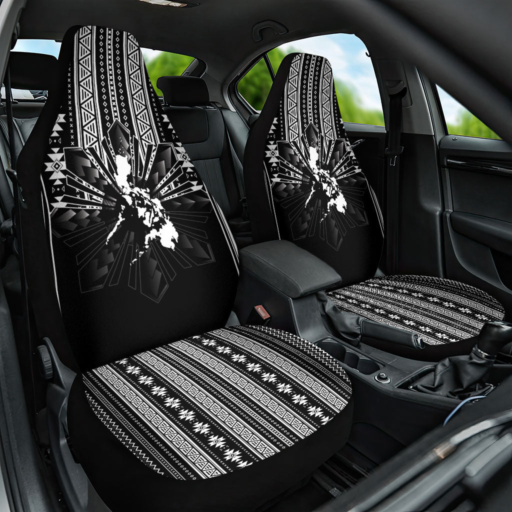 Mabuhay Philippines Festival Car Seat Cover Filipino Map Black White Igorot Pattern LT14 One Size Black - Polynesian Pride