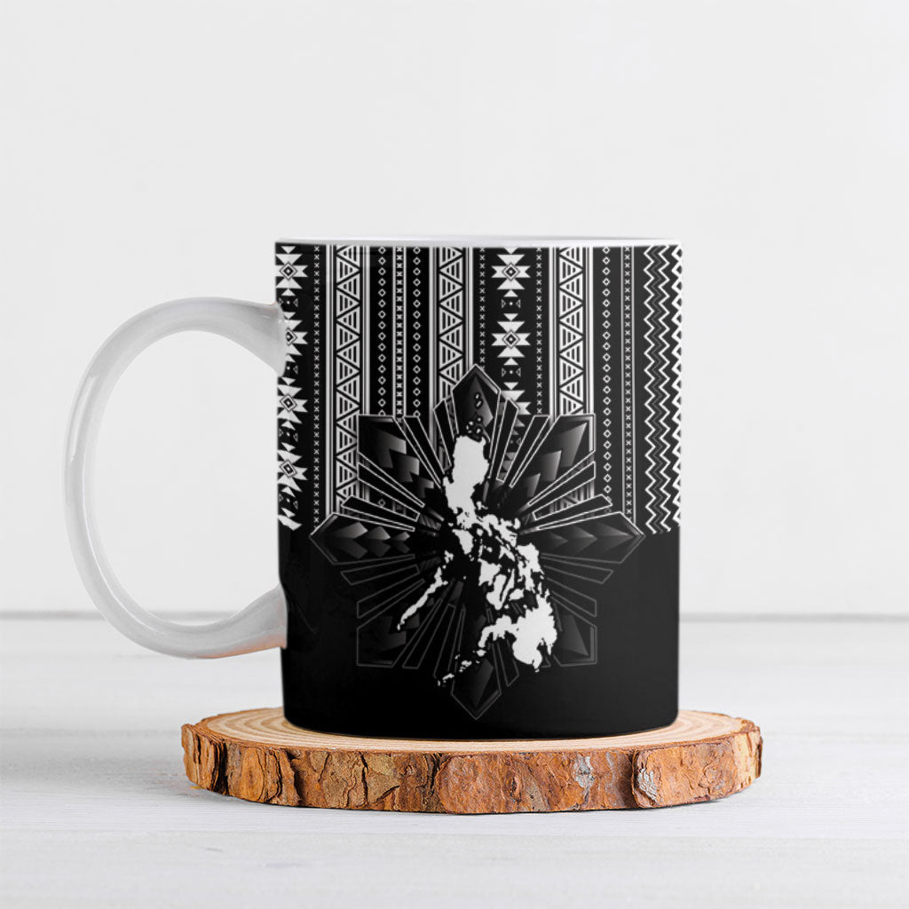 Mabuhay Philippines Festival Ceramic Mug Filipino Map Black White Igorot Pattern LT14 Black - Polynesian Pride