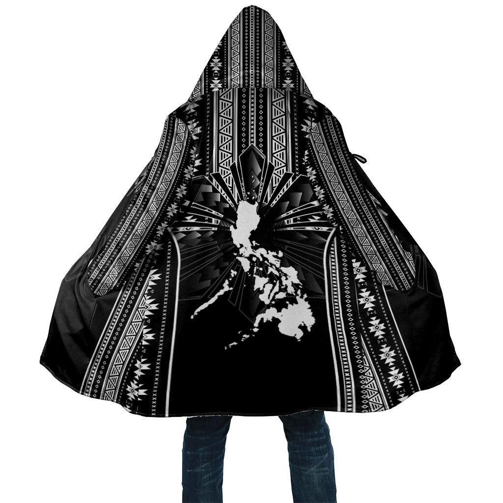 Mabuhay Philippines Festival Cloak Filipino Map Black White Igorot Pattern LT14 Unisex Black - Polynesian Pride