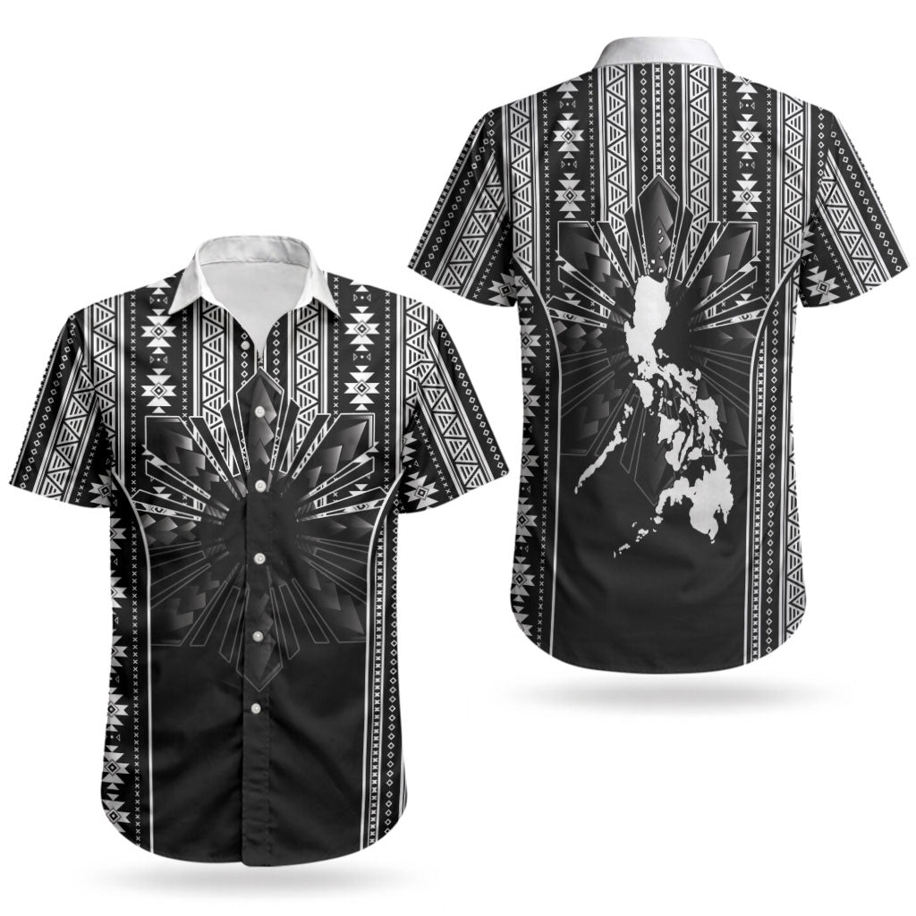 Mabuhay Philippines Festival Couples Matching Off Shoulder Maxi Dress and Hawaiian Shirt Filipino Map Black White Igorot Pattern LT14 - Polynesian Pride