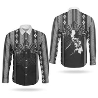 Mabuhay Philippines Festival Couples Matching Off The Shoulder Long Sleeve Dress and Long Sleeve Button Shirt Filipino Map Black White Igorot Pattern LT14 - Polynesian Pride