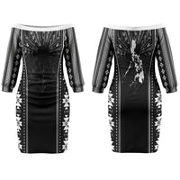 Mabuhay Philippines Festival Couples Matching Off The Shoulder Long Sleeve Dress and Long Sleeve Button Shirt Filipino Map Black White Igorot Pattern LT14 - Polynesian Pride
