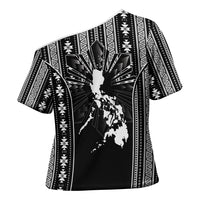 Mabuhay Philippines Festival Cross Shoulder Shirt Filipino Map Black White Igorot Pattern LT14 - Polynesian Pride