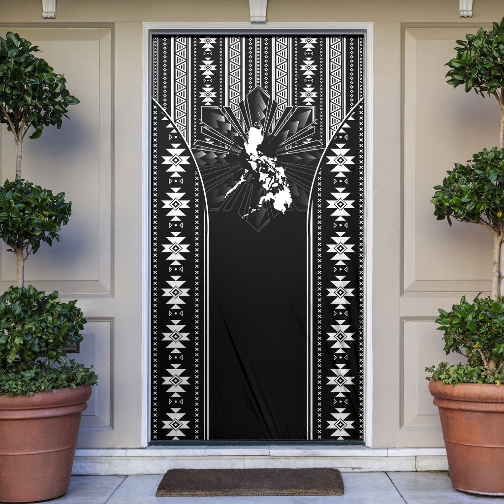 Mabuhay Philippines Festival Door Cover Filipino Map Black White Igorot Pattern LT14 Black - Polynesian Pride
