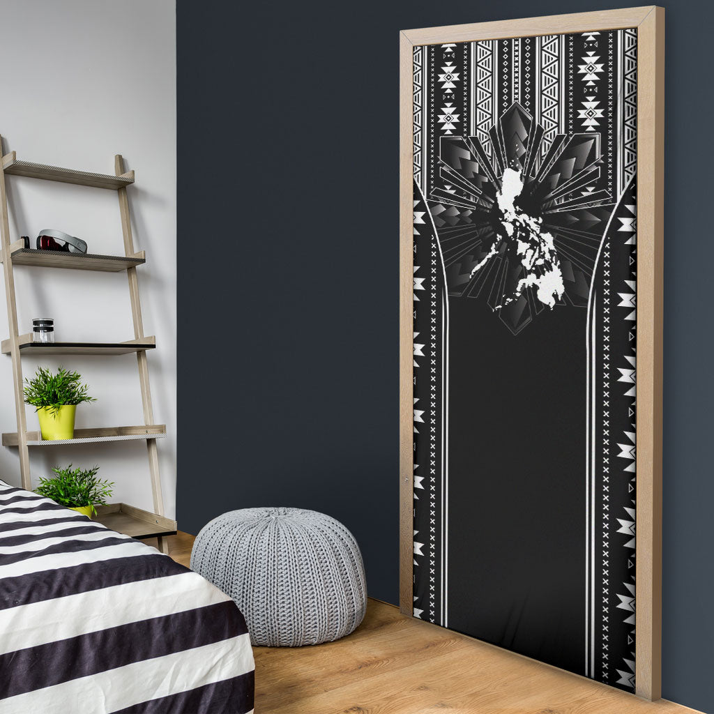 Mabuhay Philippines Festival Door Cover Filipino Map Black White Igorot Pattern LT14 - Polynesian Pride
