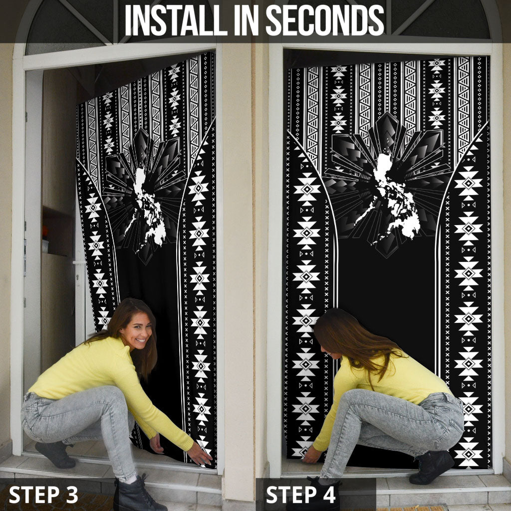 Mabuhay Philippines Festival Door Cover Filipino Map Black White Igorot Pattern LT14 - Polynesian Pride