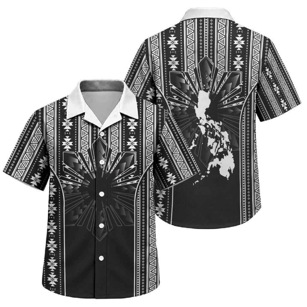 Mabuhay Philippines Festival Family Matching Off Shoulder Maxi Dress and Hawaiian Shirt Filipino Map Black White Igorot Pattern LT14 Son's Shirt Black - Polynesian Pride