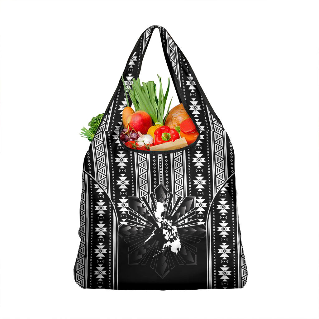 Mabuhay Philippines Festival Grocery Bag Filipino Map Black White Igorot Pattern LT14 1-pack One Size Black - Polynesian Pride