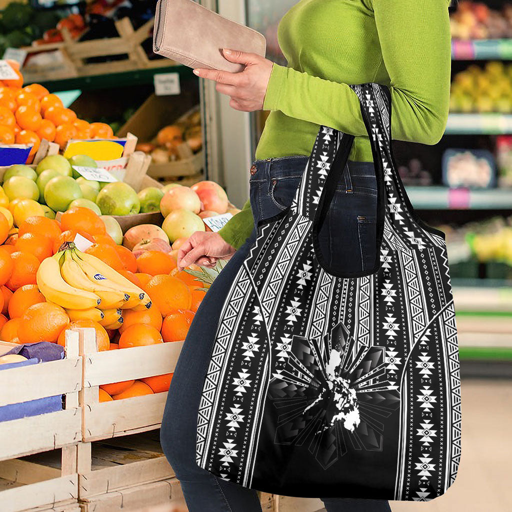 Mabuhay Philippines Festival Grocery Bag Filipino Map Black White Igorot Pattern LT14 - Polynesian Pride