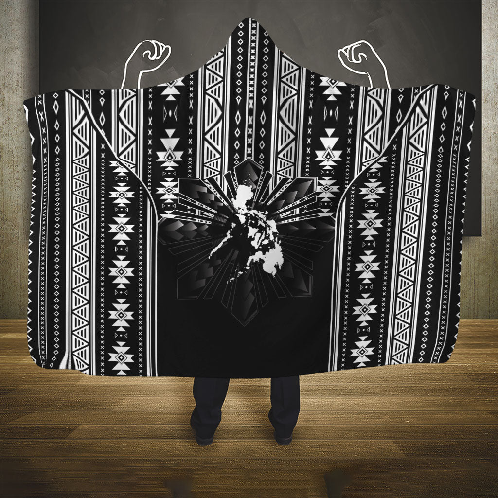 Mabuhay Philippines Festival Hooded Blanket Filipino Map Black White Igorot Pattern LT14 - Polynesian Pride