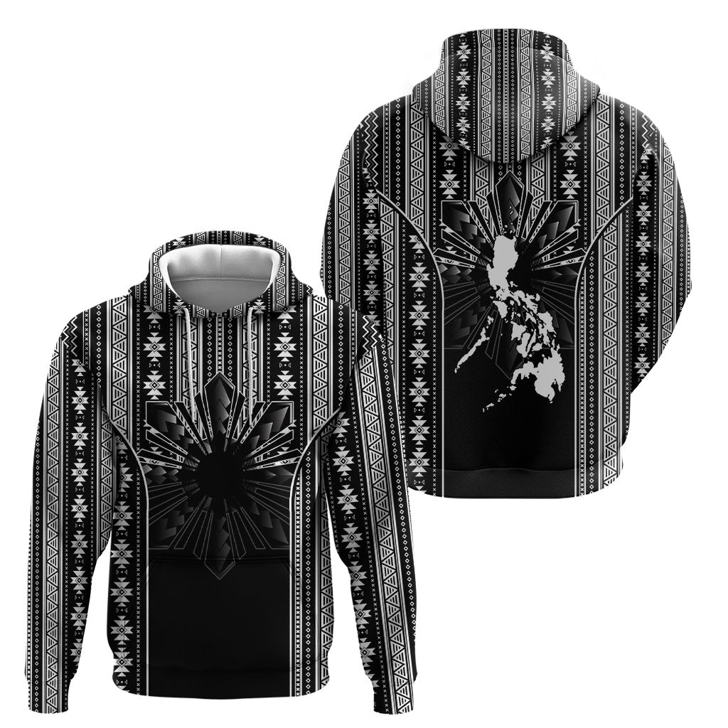 Mabuhay Philippines Festival Hoodie Filipino Map Black White Igorot Pattern LT14 - Polynesian Pride