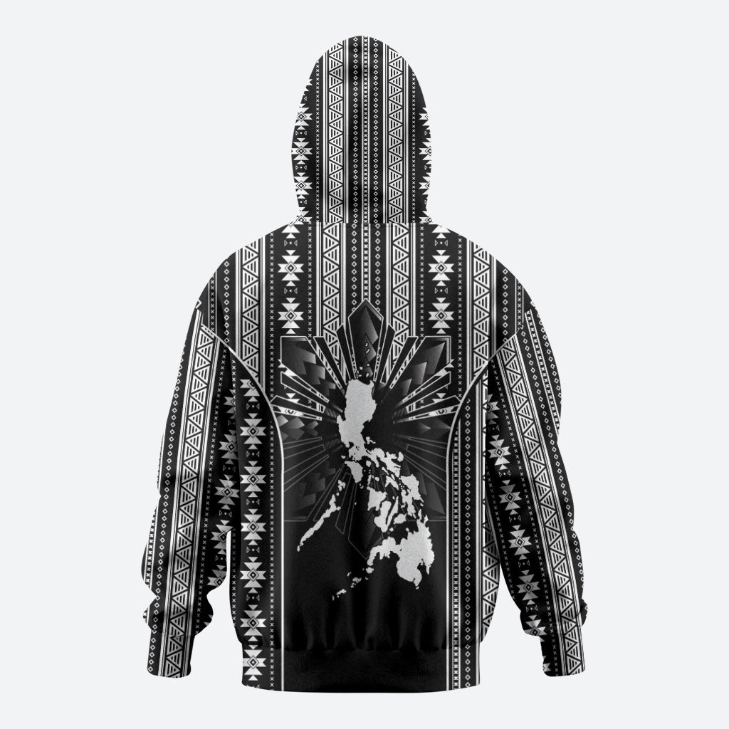 Mabuhay Philippines Festival Hoodie Filipino Map Black White Igorot Pattern LT14 - Polynesian Pride