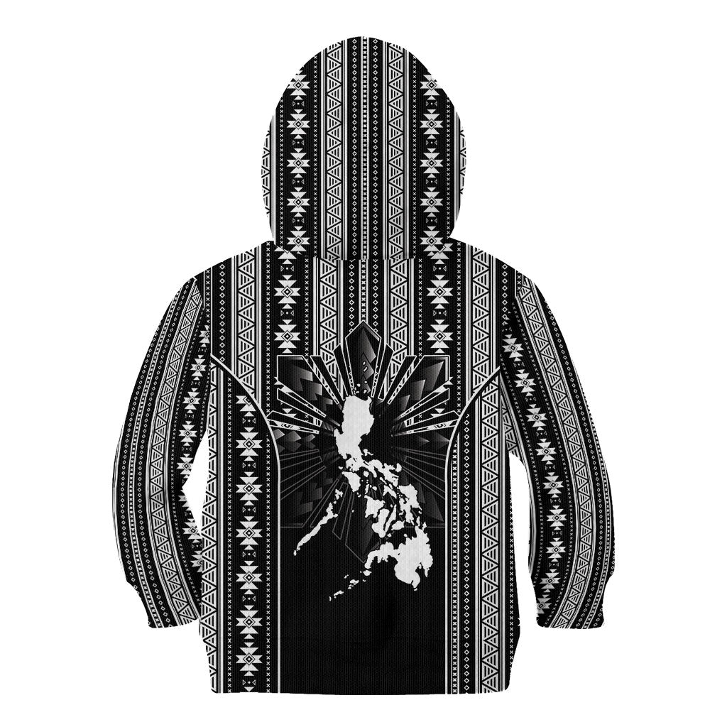 Mabuhay Philippines Festival Kid Hoodie Filipino Map Black White Igorot Pattern LT14 - Polynesian Pride