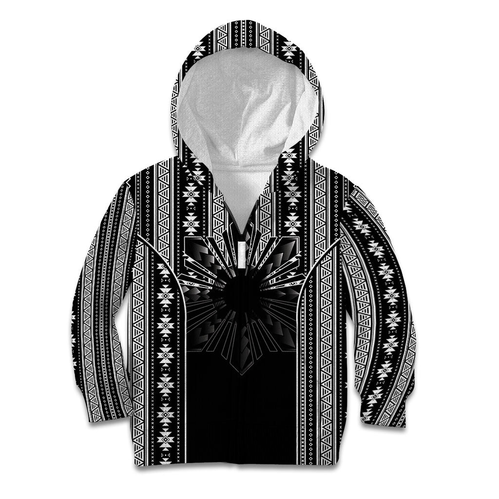 Mabuhay Philippines Festival Kid Hoodie Filipino Map Black White Igorot Pattern LT14 Zip Hoodie Black - Polynesian Pride