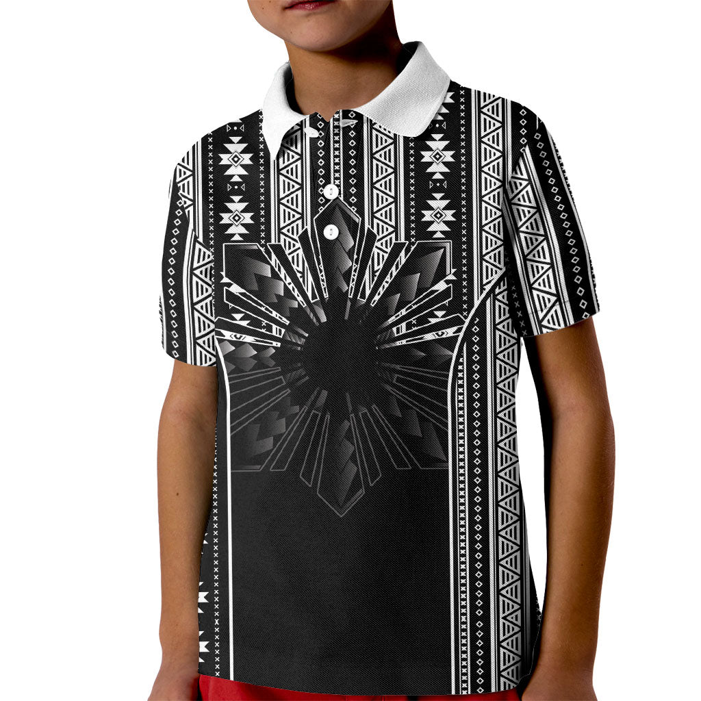 Mabuhay Philippines Festival Kid Polo Shirt Filipino Map Black White Igorot Pattern LT14 Kid Black - Polynesian Pride