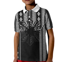Mabuhay Philippines Festival Kid Polo Shirt Filipino Map Black White Igorot Pattern LT14 Kid Black - Polynesian Pride