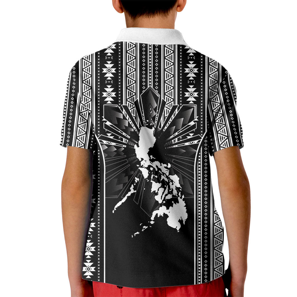 Mabuhay Philippines Festival Kid Polo Shirt Filipino Map Black White Igorot Pattern LT14 - Polynesian Pride