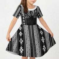 Mabuhay Philippines Festival Kid Short Sleeve Dress Filipino Map Black White Igorot Pattern LT14 KID Black - Polynesian Pride