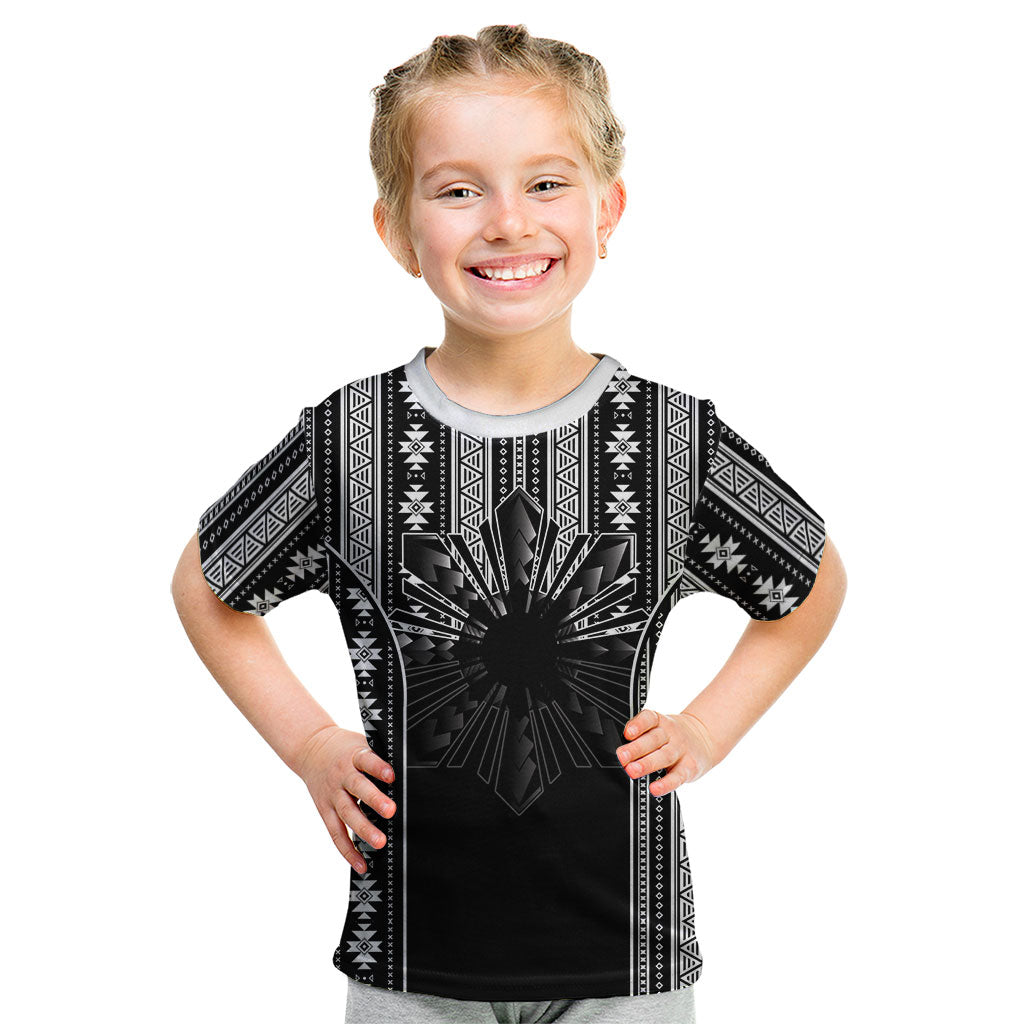 Mabuhay Philippines Festival Kid T Shirt Filipino Map Black White Igorot Pattern LT14 Black - Polynesian Pride