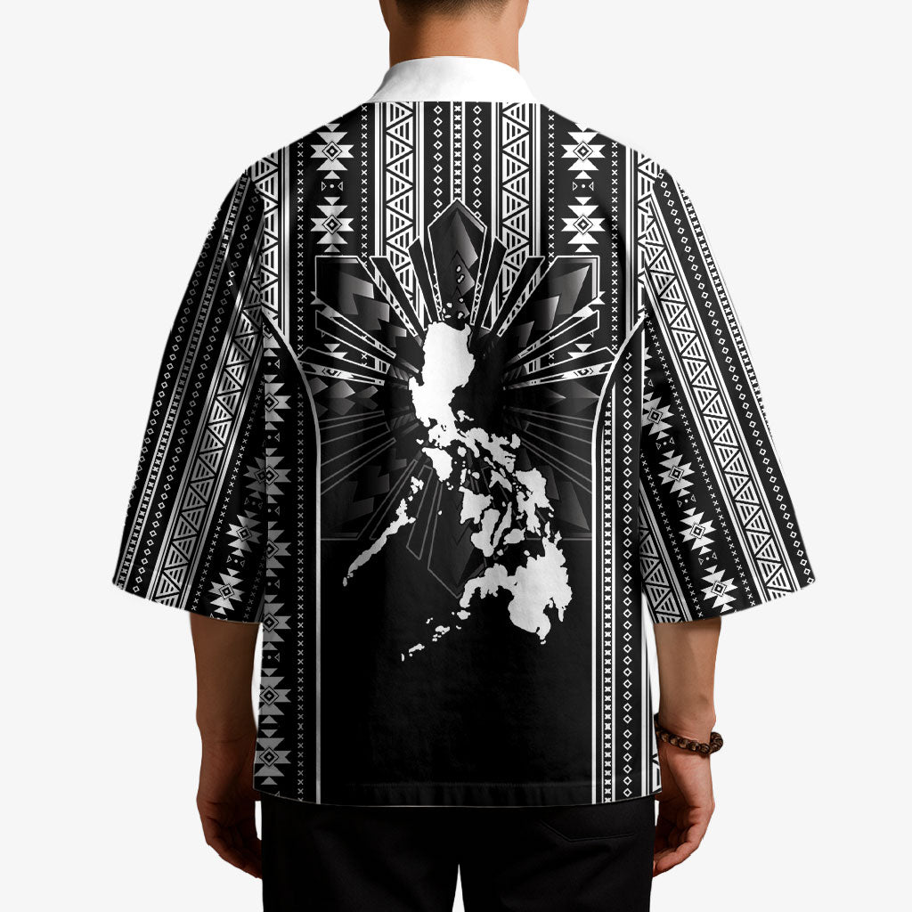 Mabuhay Philippines Festival Kimono Filipino Map Black White Igorot Pattern LT14 - Polynesian Pride