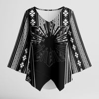 Mabuhay Philippines Festival Kimono Sleeve Blouse Filipino Map Black White Igorot Pattern LT14 Female Black - Polynesian Pride