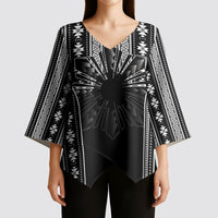 Mabuhay Philippines Festival Kimono Sleeve Blouse Filipino Map Black White Igorot Pattern LT14 - Polynesian Pride