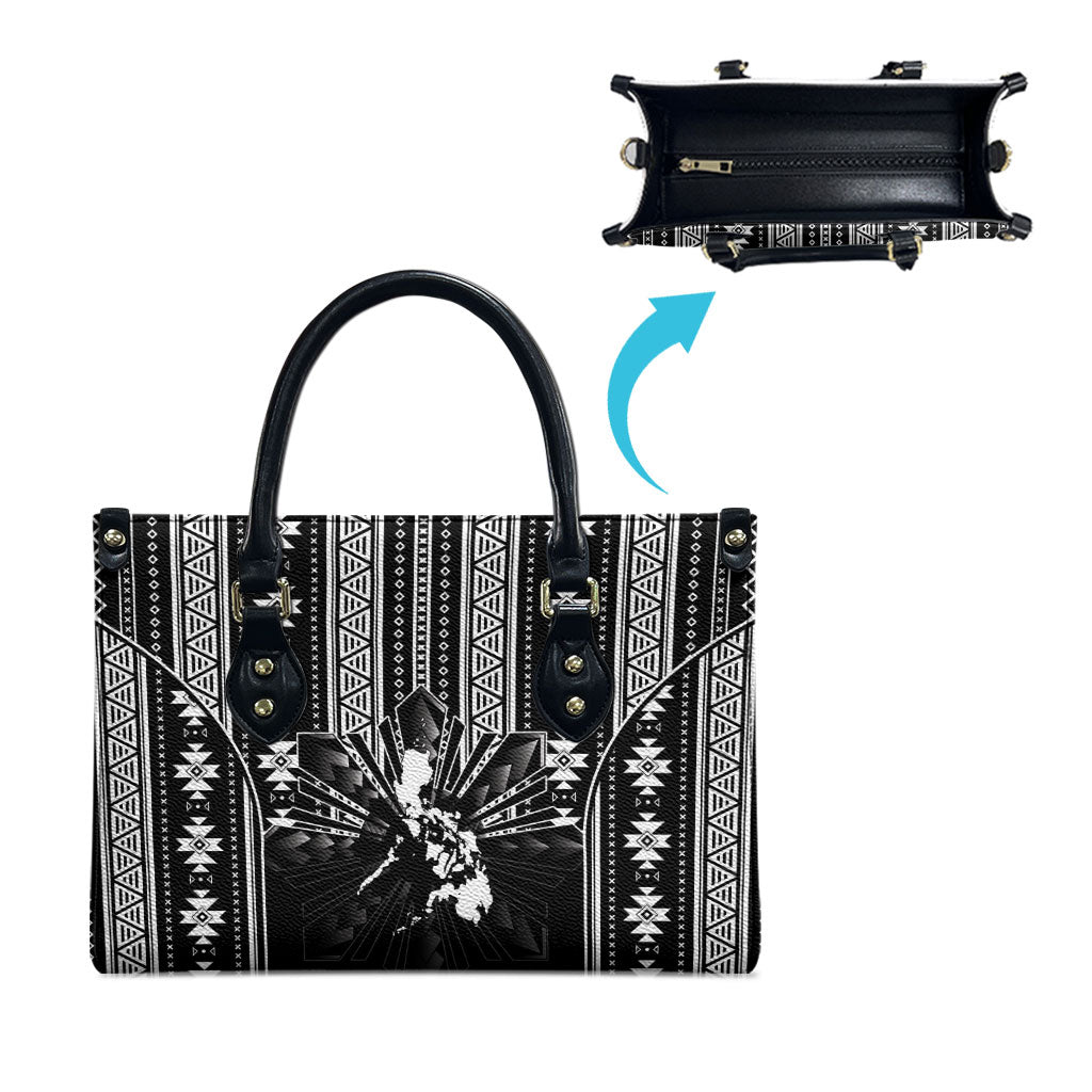 Mabuhay Philippines Festival Leather Bag Filipino Map Black White Igorot Pattern LT14 - Polynesian Pride