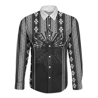 Mabuhay Philippines Festival Long Sleeve Button Shirt Filipino Map Black White Igorot Pattern LT14 Unisex Black - Polynesian Pride