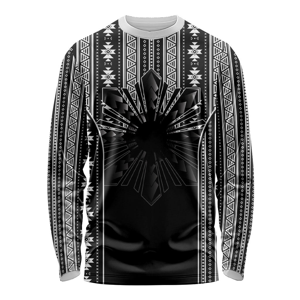 Mabuhay Philippines Festival Long Sleeve Shirt Filipino Map Black White Igorot Pattern LT14 Unisex Black - Polynesian Pride