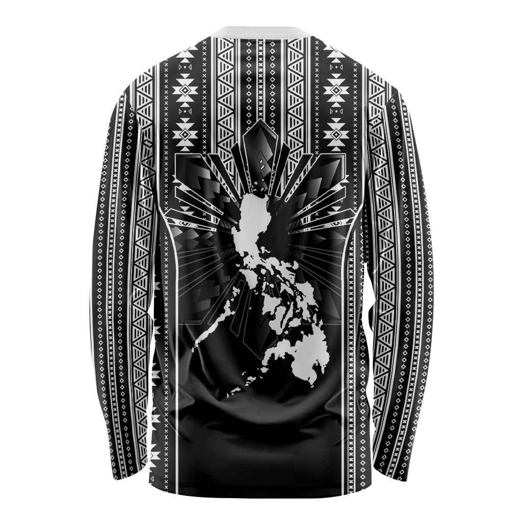 Mabuhay Philippines Festival Long Sleeve Shirt Filipino Map Black White Igorot Pattern LT14 - Polynesian Pride
