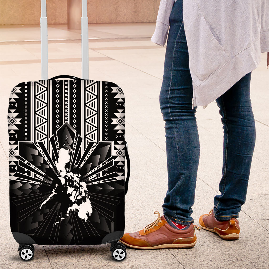 Mabuhay Philippines Festival Luggage Cover Filipino Map Black White Igorot Pattern LT14 Black - Polynesian Pride
