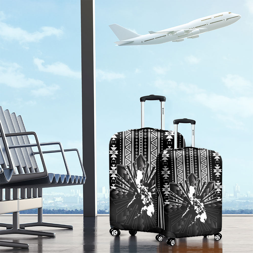 Mabuhay Philippines Festival Luggage Cover Filipino Map Black White Igorot Pattern LT14 - Polynesian Pride