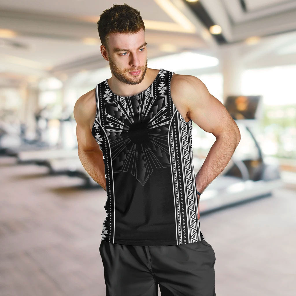 Mabuhay Philippines Festival Men Tank Top Filipino Map Black White Igorot Pattern LT14 Black - Polynesian Pride