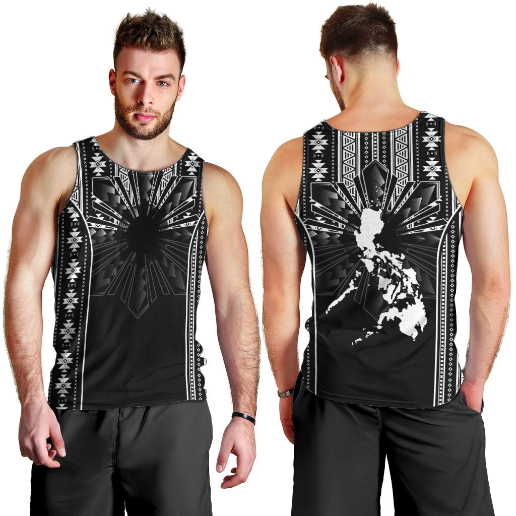 Mabuhay Philippines Festival Men Tank Top Filipino Map Black White Igorot Pattern LT14 - Polynesian Pride