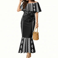 Mabuhay Philippines Festival Mermaid Dress Filipino Map Black White Igorot Pattern LT14 Women Black - Polynesian Pride