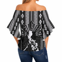 Mabuhay Philippines Festival Off Shoulder Wrap Waist Top Filipino Map Black White Igorot Pattern LT14 - Polynesian Pride